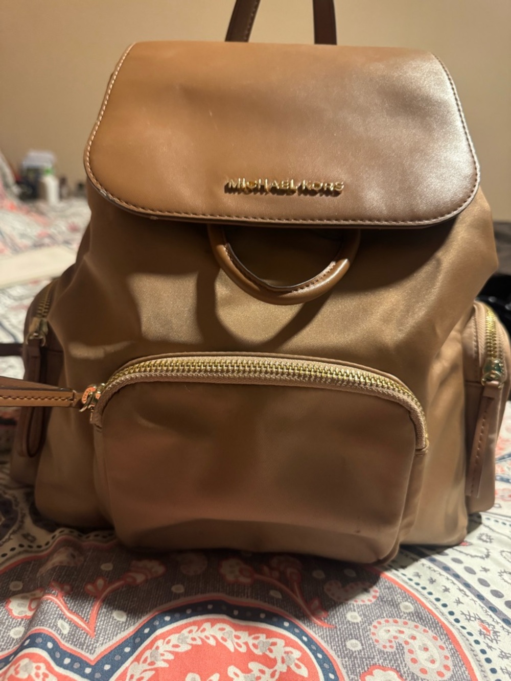Michael Kors Brown Backpack with Gold Zipper